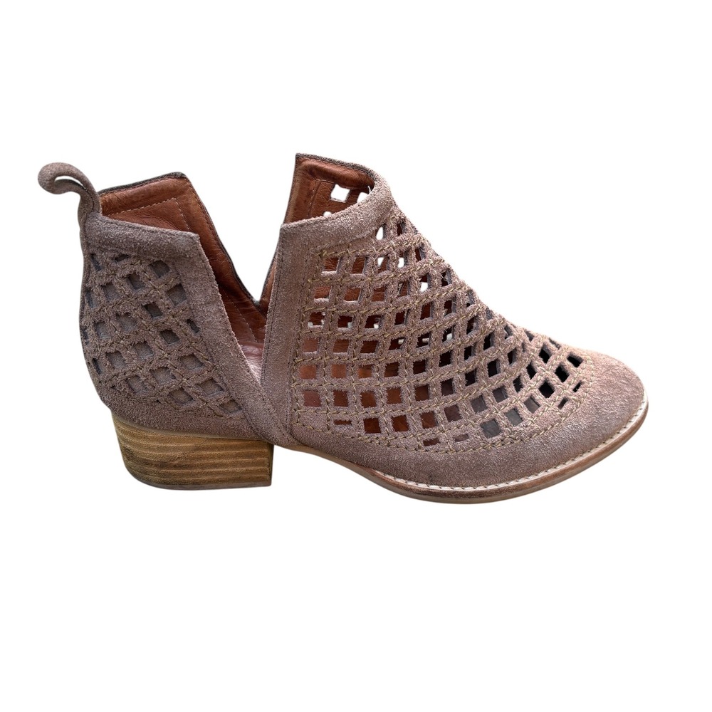 Jeffrey Campbell Womens 7 Cienega Ankle Bootie Taupe Suede Lattice Boho Festival